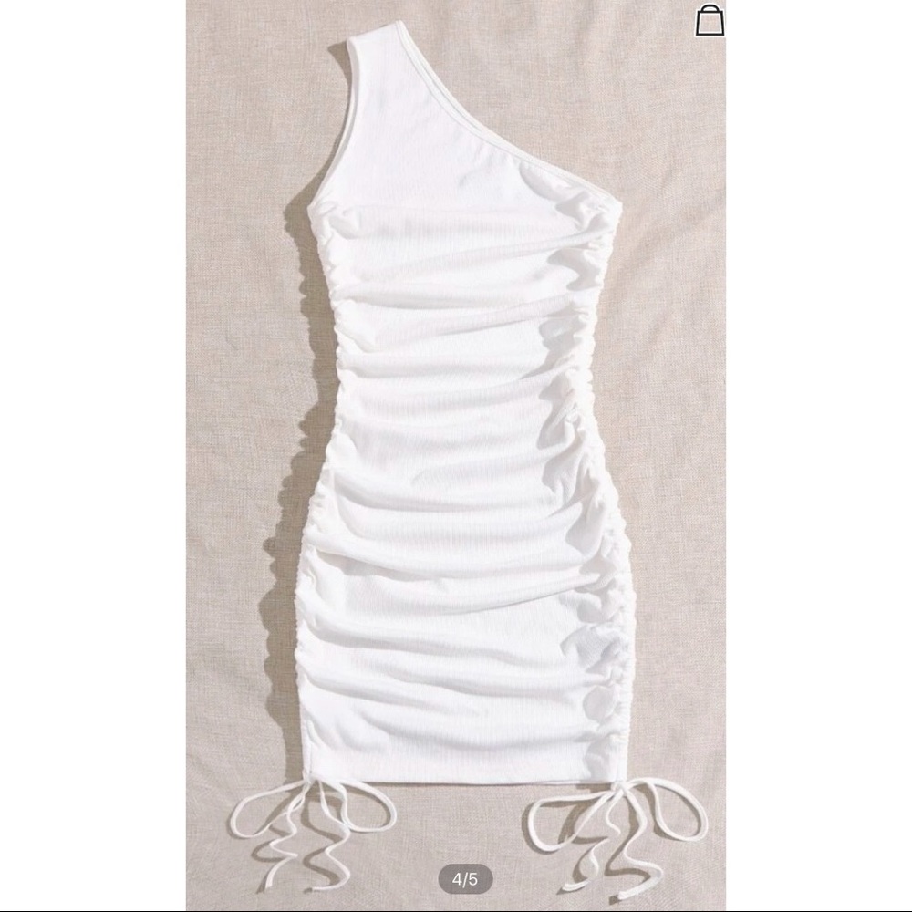 One shoulder scrunched knot side body con dress